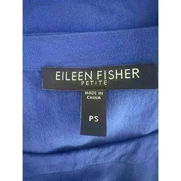 EILEEN FISHER Blue Silk Crepe Oversized Fit Short Sleeve Box Top Women’s PS - Picture 3 of 4